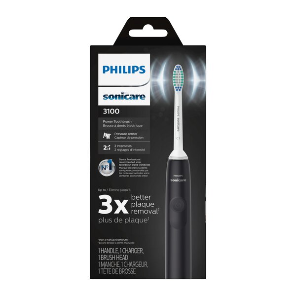 Philips Sonicare 3100 Rechargeable Electric Power Toothbrush with Pressure Sensor, HX3681/04, Black