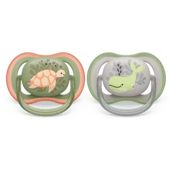 Philips Avent Ultra Air Pacifier 6-18m, Orange Turtle/ Green Whale