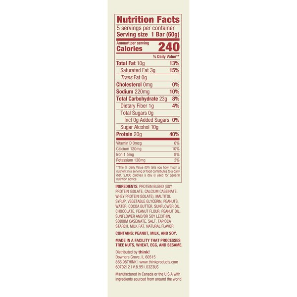 Think! Chunky Peanut Butter Protein Bar, 5 ct, 