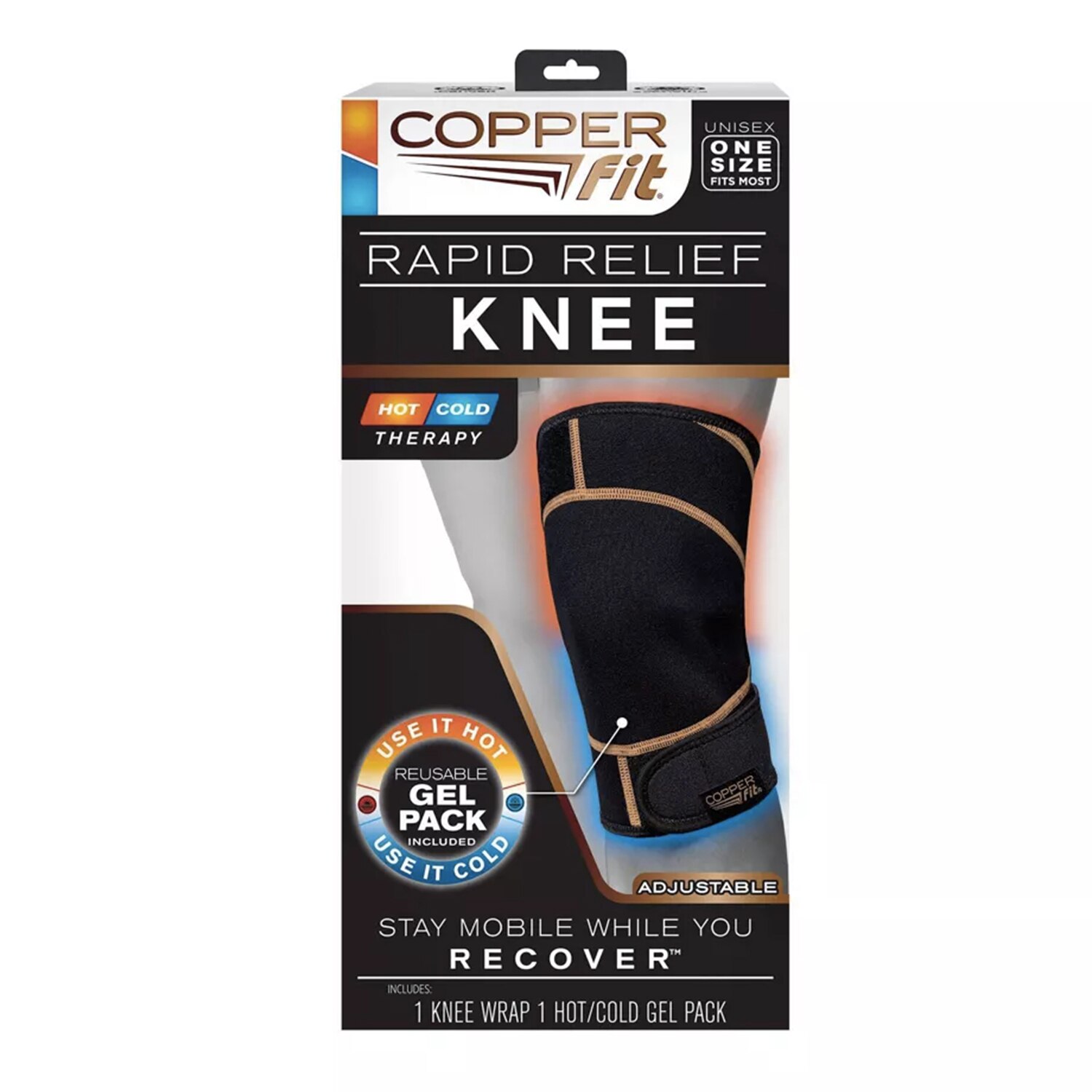 Copper Fit Rapid Relief Knee Wrap, Hot & Cold Therapy, Adjustable Fit