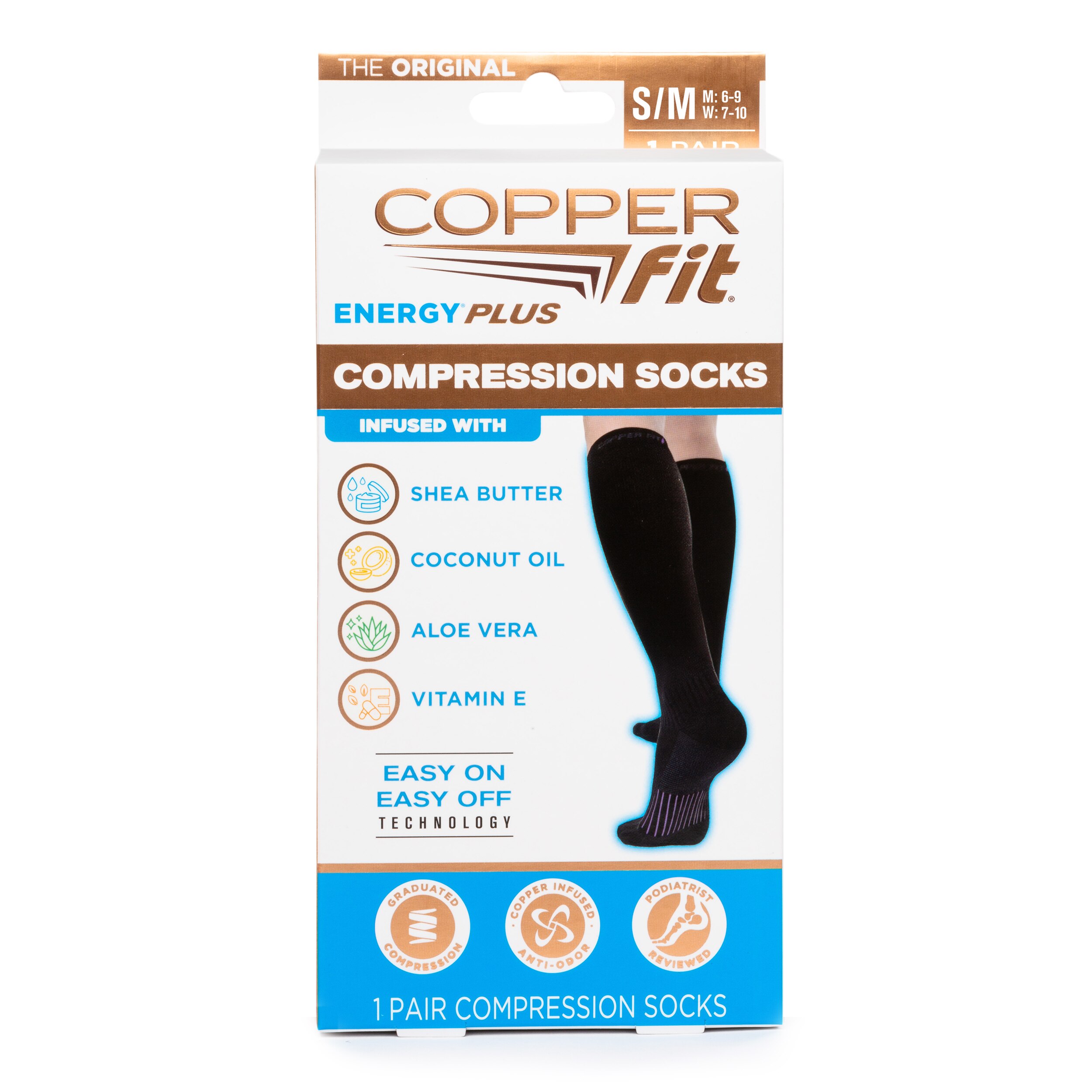 Copper Fit Energy Plus Hydration Compression Socks, S/M