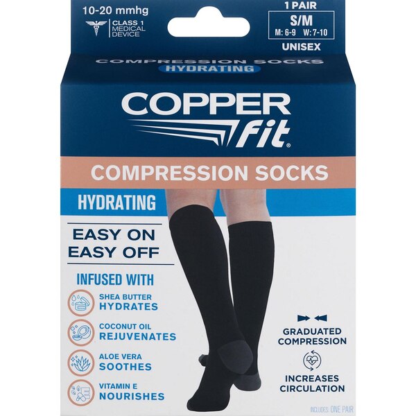 Copper Fit Hydrating Compression Socks, Black, S/M