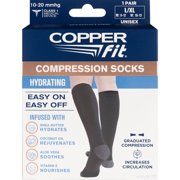 Copper Fit Hydrating Compression Socks, Black, L/XL