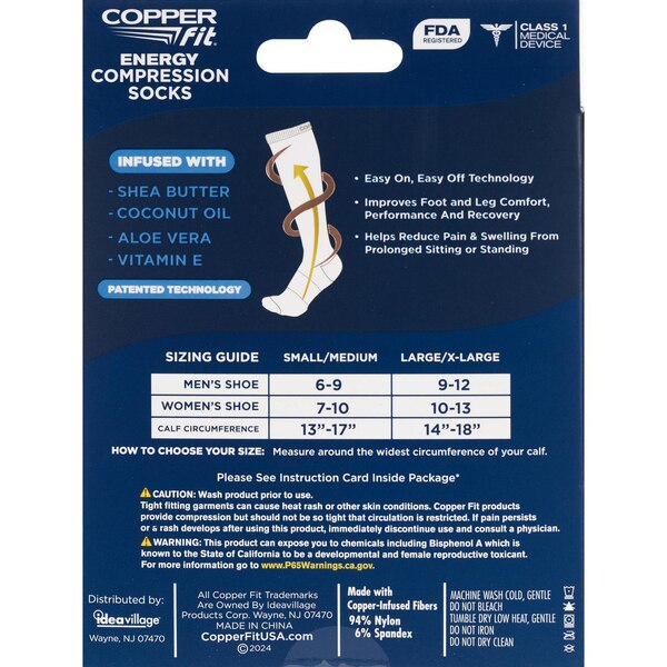 Copper Fit Hydrating Compression Socks, Black, L/XL