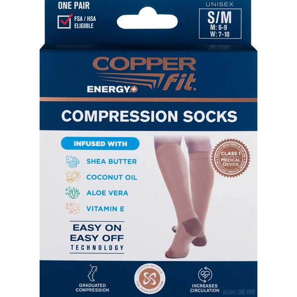 Copper Fit Energy Hydration Sock, Beige, S/M