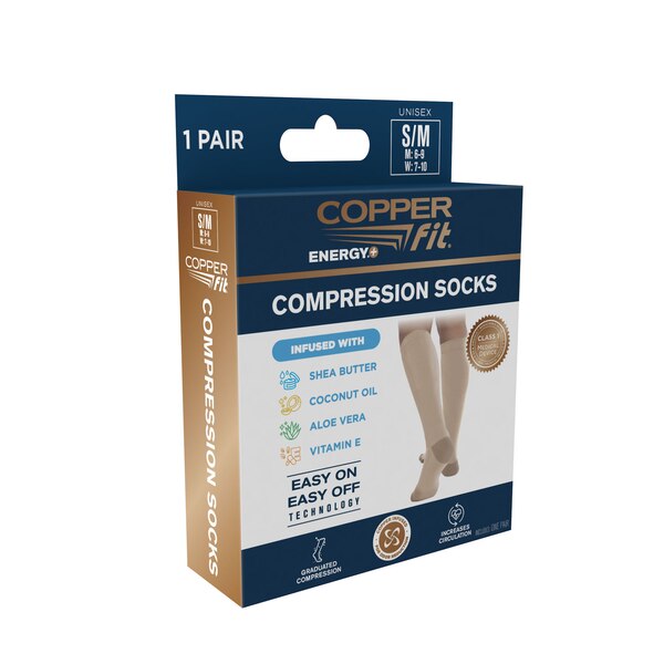 Copper Fit Energy Hydration Sock, Beige, S/M