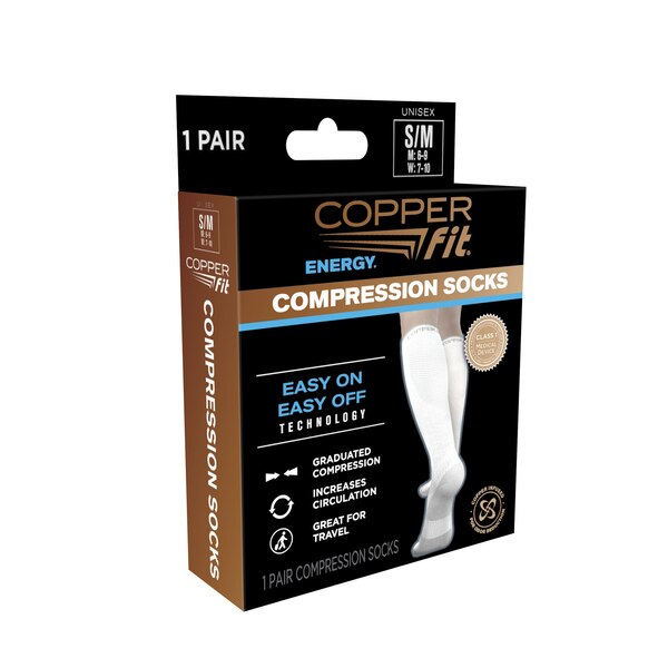 Copper Fit Energy Compression Sock, White, S/M