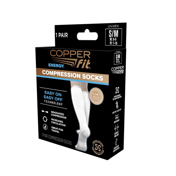 Copper Fit Energy Compression Sock, White, S/M