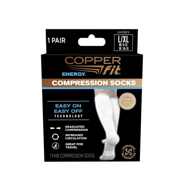 Copper Fit Energy Compression Sock, White, L/XL