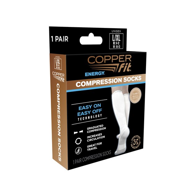 Copper Fit Energy Compression Sock, White, L/XL