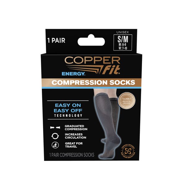 Copper Fit Energy Compression Sock, Black, S/M