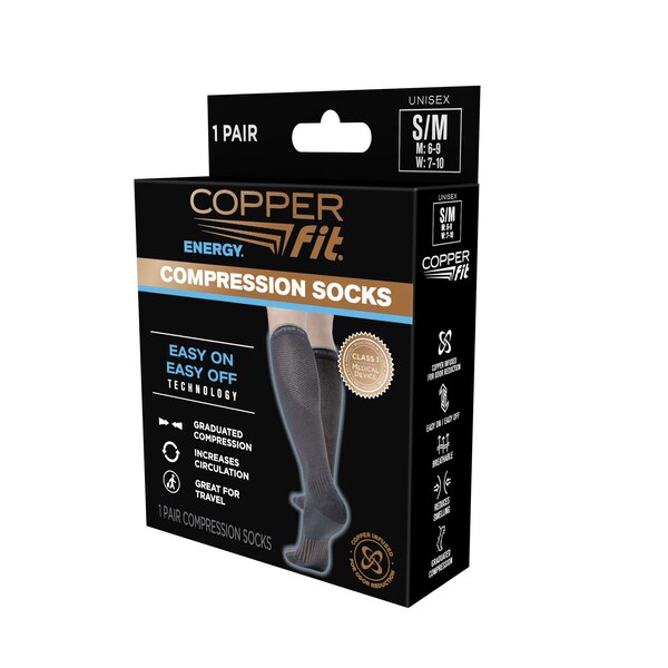 Copper Fit Energy Compression Sock, Black, S/M
