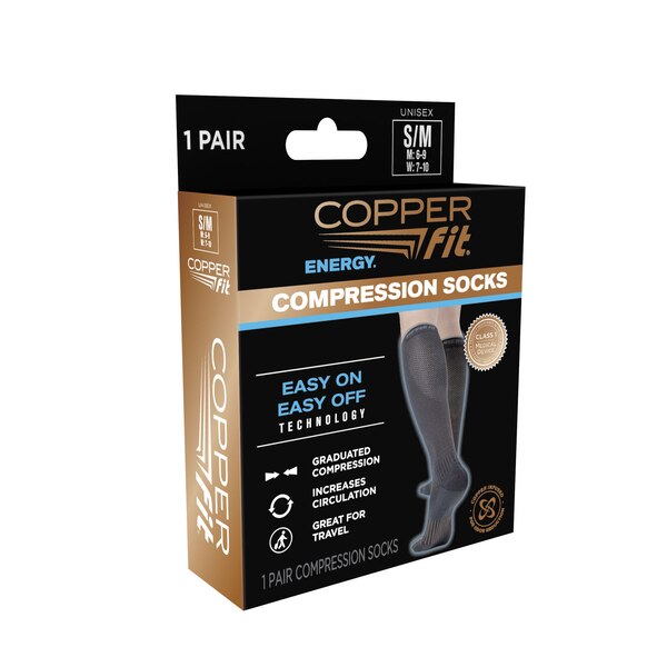 Copper Fit Energy Compression Sock, Black, S/M