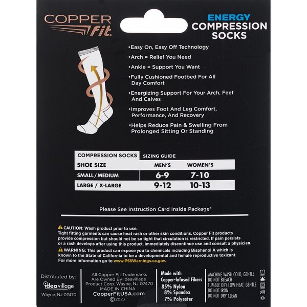 Copper Fit Energy Compression Socks, Black, L/XL
