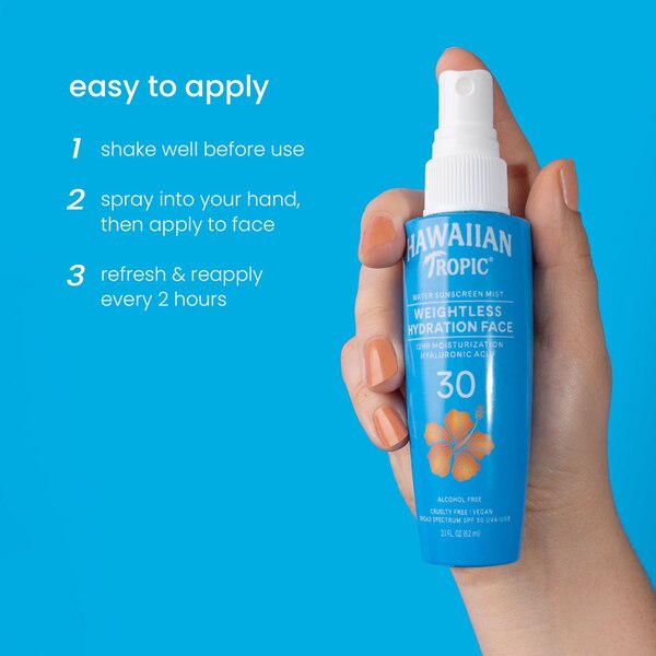 Hawaiian Tropic Weightless Hydration Water Mist for Face, SPF 30, 2.1 OZ