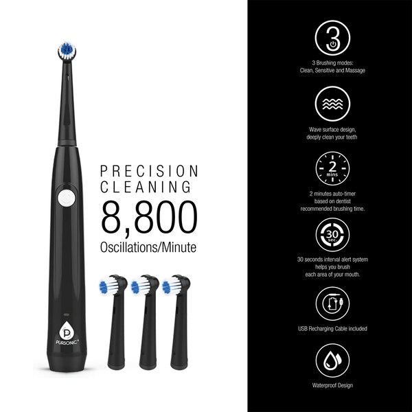 Pursonic Electric Toothbrush and 3 Brush Head Attachments
