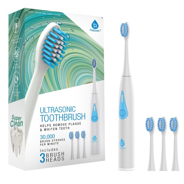 Pursonic Ultrasonic Toothbrush and 3 Brush Head Attachments