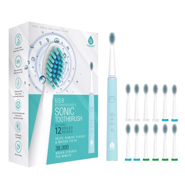 Pursonic USB Rechargeable Sonic Toothbrush and 12 Brush Head Attachments