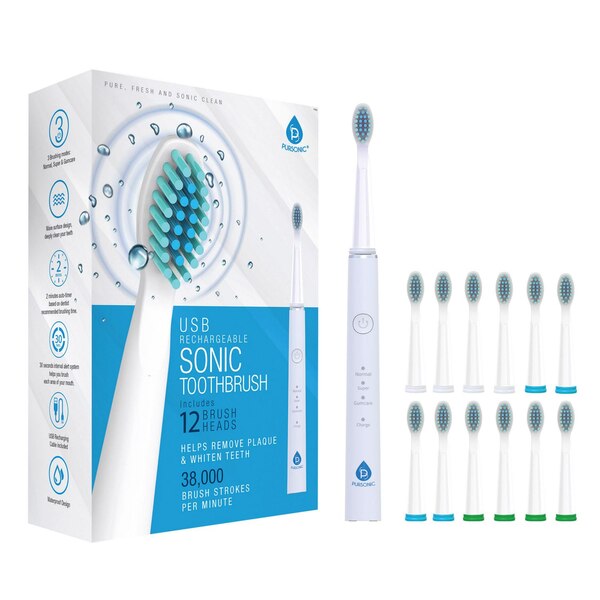Pursonic USB Rechargeable Sonic Toothbrush and 12 Brush Head Attachments