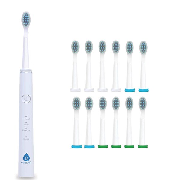 Pursonic USB Rechargeable Sonic Toothbrush and 12 Brush Head Attachments