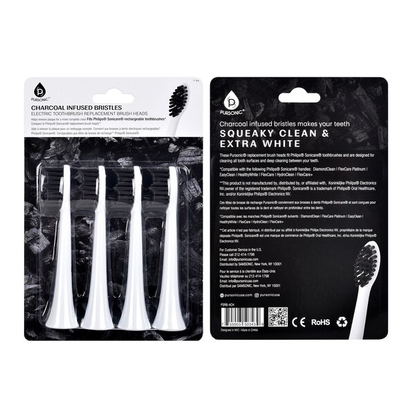 Pursonic Charcoal Infused Replacement Heads fits Sonicare, 4 CT