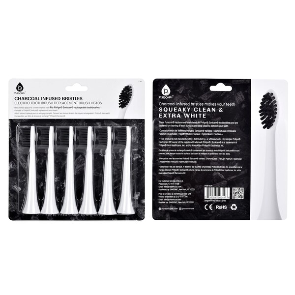 Pursonic Charcoal Infused Replacement Heads, 6 CT