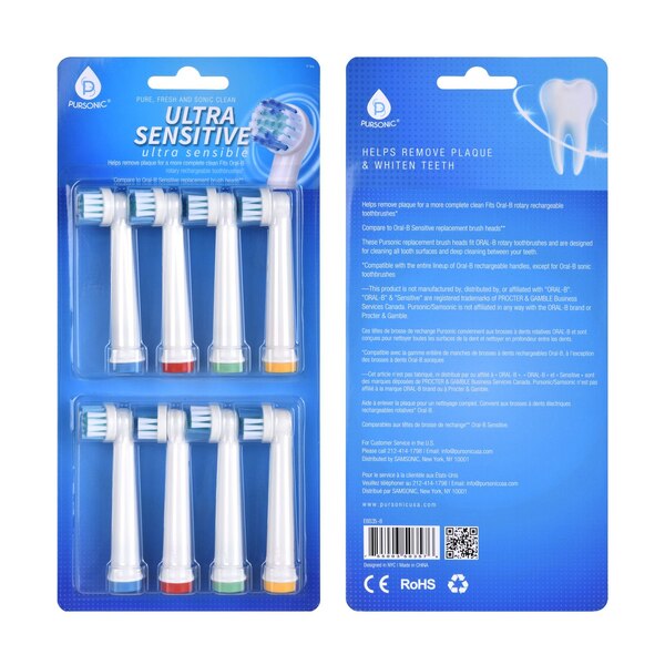 Pursonic Ultra Sensitive Toothbrush Replacement Heads Fits Oral B, 8 CT