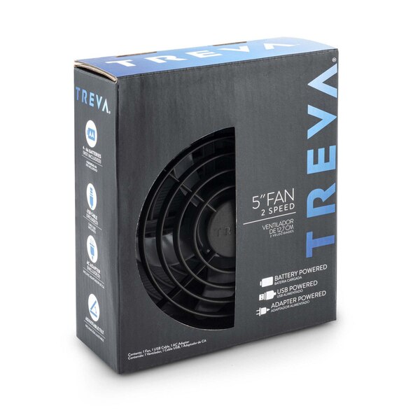 Treva Battery & USB Powered 2-Speed Desk Fan, 5in