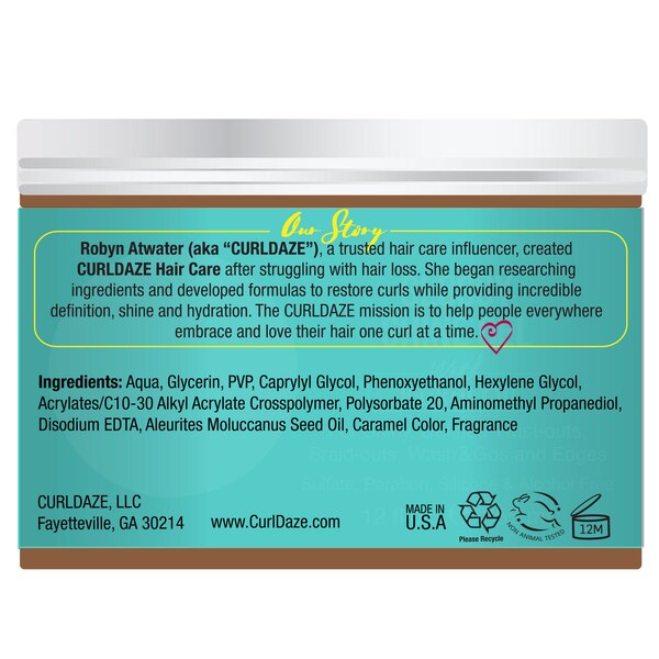 Curldaze Glossy Shine Gel with Kukui Oil, 12 OZ
