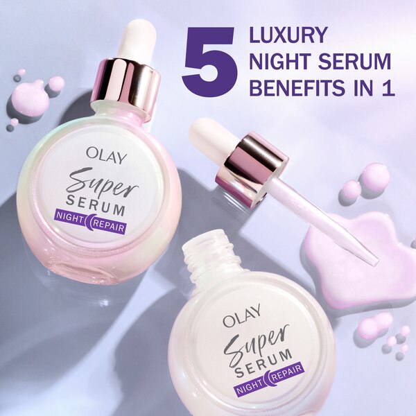 Olay Super Serum Night Repair 5-in-1 Lightweight Skin Cell Renewing Face Serum, 1.0 fl oz