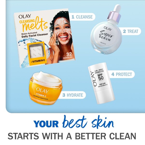 Olay Melts Water-Activated Daily Facial Cleanser With Vitamin C, 32 CT