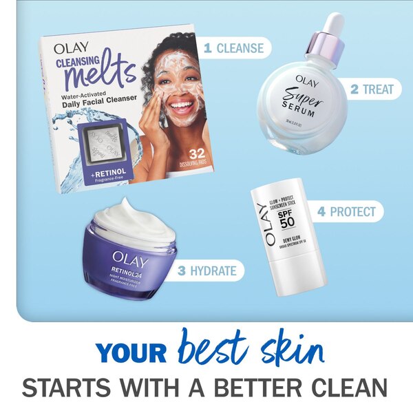 Olay Melts Water-Activated Daily Facial Cleanser With Retinol, 32 CT