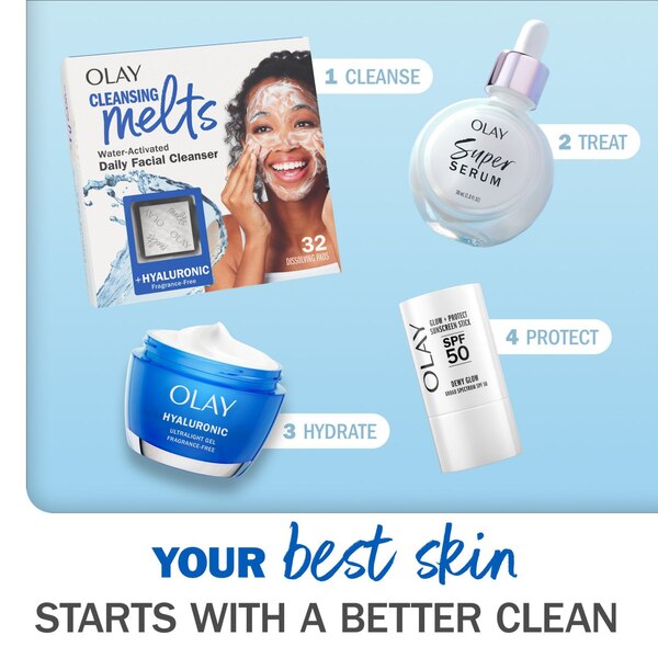 Olay Melts Water-Activated Daily Facial Cleanser With Hyaluronic Acid, 32 CT
