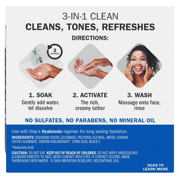 Olay Melts Water-Activated Daily Facial Cleanser With Hyaluronic Acid, 32 CT