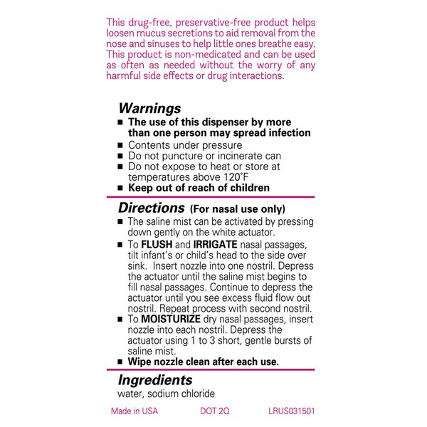 Little Remedies Sterile Saline Nasal Mist, Safe for Newborns, 2 fl oz
