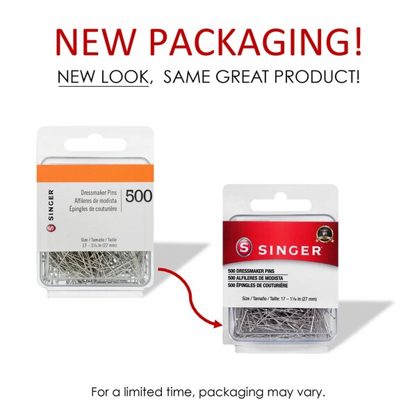 Singer Nickel-Plated Steel Dressmaker Straight Pins, Size 17, 500 ct