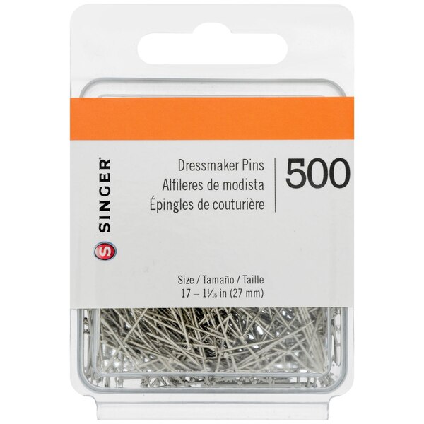 Singer Nickel-Plated Steel Dressmaker Straight Pins, Size 17, 500 ct