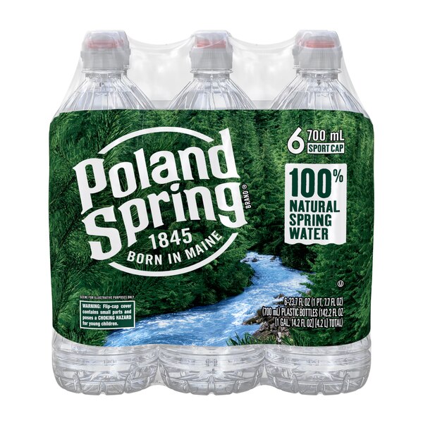 Poland Spring 100% Natural Spring Water, Sport Cap Bottles, 6 ct, 23.7 oz