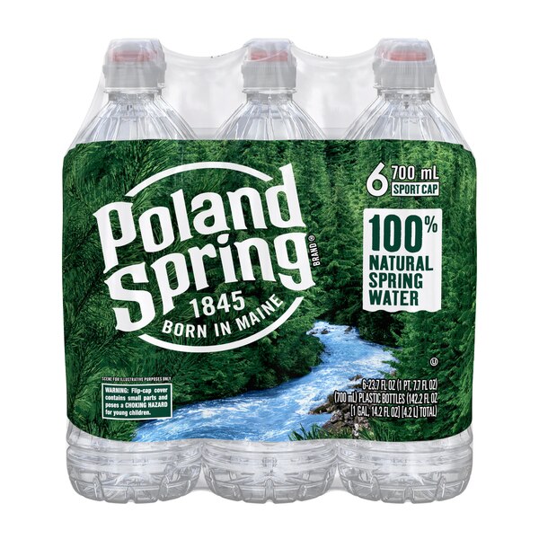 Poland Spring 100% Natural Spring Water, Sport Cap Bottles, 6 ct, 23.7 oz