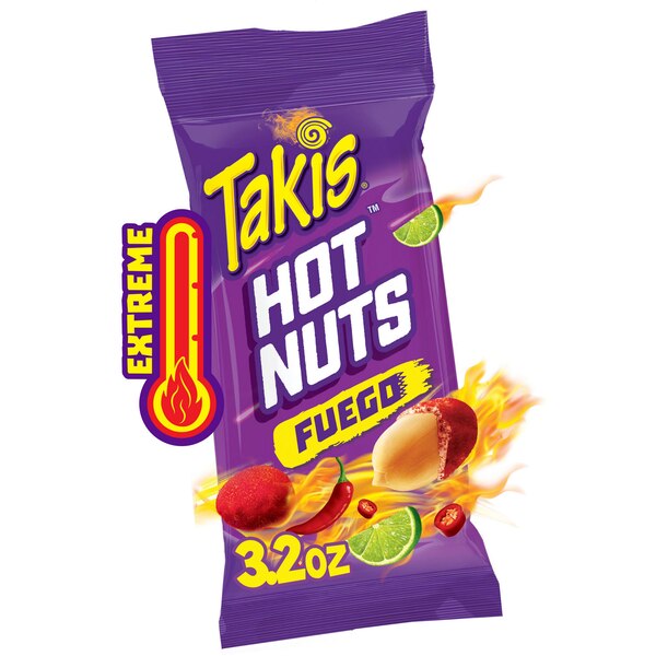 Takis Hot Nuts Fuego Hot Chili Pepper & Lime Peanuts, 3.2 OZ