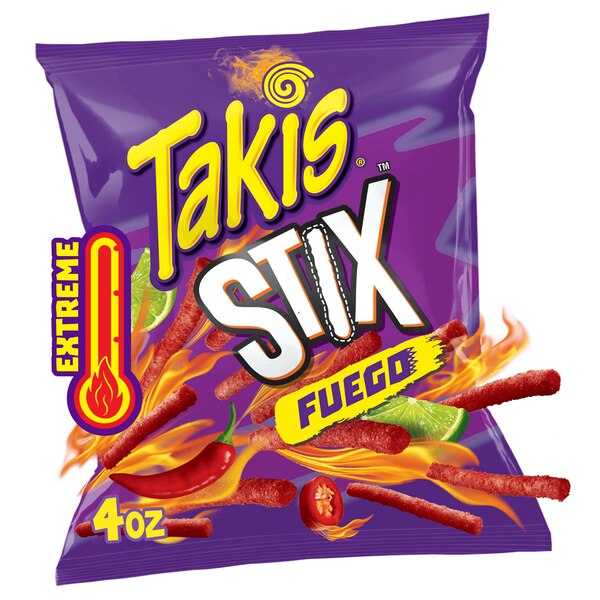Takis Fuego Stix Hot Chili Pepper & Lime Flavored Spicy Corn Chips, 4 oz