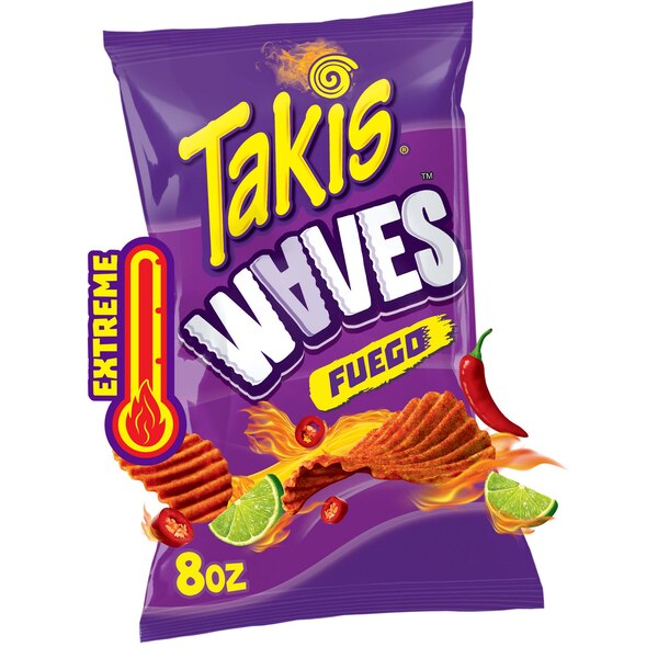 Takis Fuego Waves Hot Chili Pepper & Lime Flavored Spicy Wavy Potato Chips, 8 oz