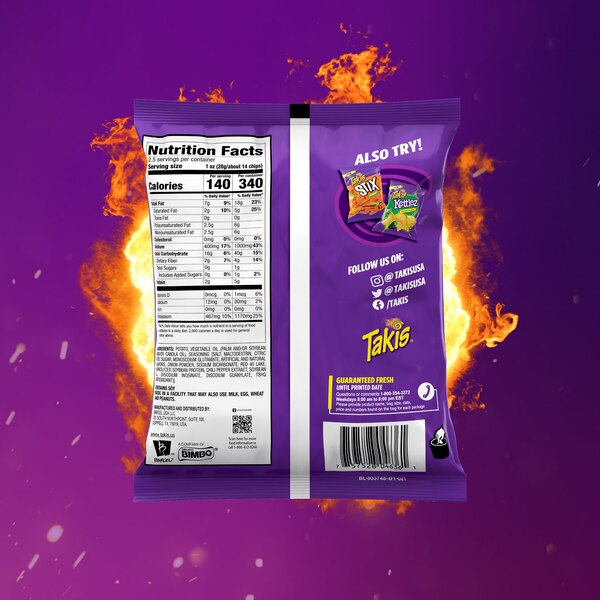 Takis Fuego Kettlez Hot Chili Pepper & Lime Flavored Spicy Kettle-Cooked Potato Chips, 2.5 oz