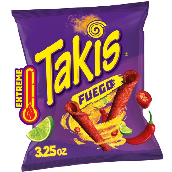 Takis Fuego Rolls Hot Chili Pepper & Lime Flavored Spicy Tortilla Chips, 3.25 oz