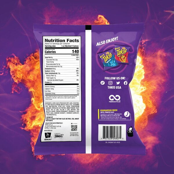 Takis Fuego Rolls Hot Chili Pepper & Lime Flavored Spicy Tortilla Chips, 3.25 oz