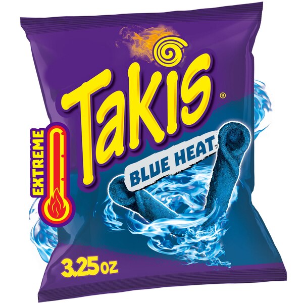 Takis Blue Heat Rolls Hot Chili Pepper Flavored Spicy Tortilla Chips, 3.25 oz