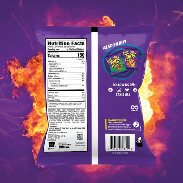Takis Blue Heat Rolls Hot Chili Pepper Flavored Spicy Tortilla Chips, 3.25 oz