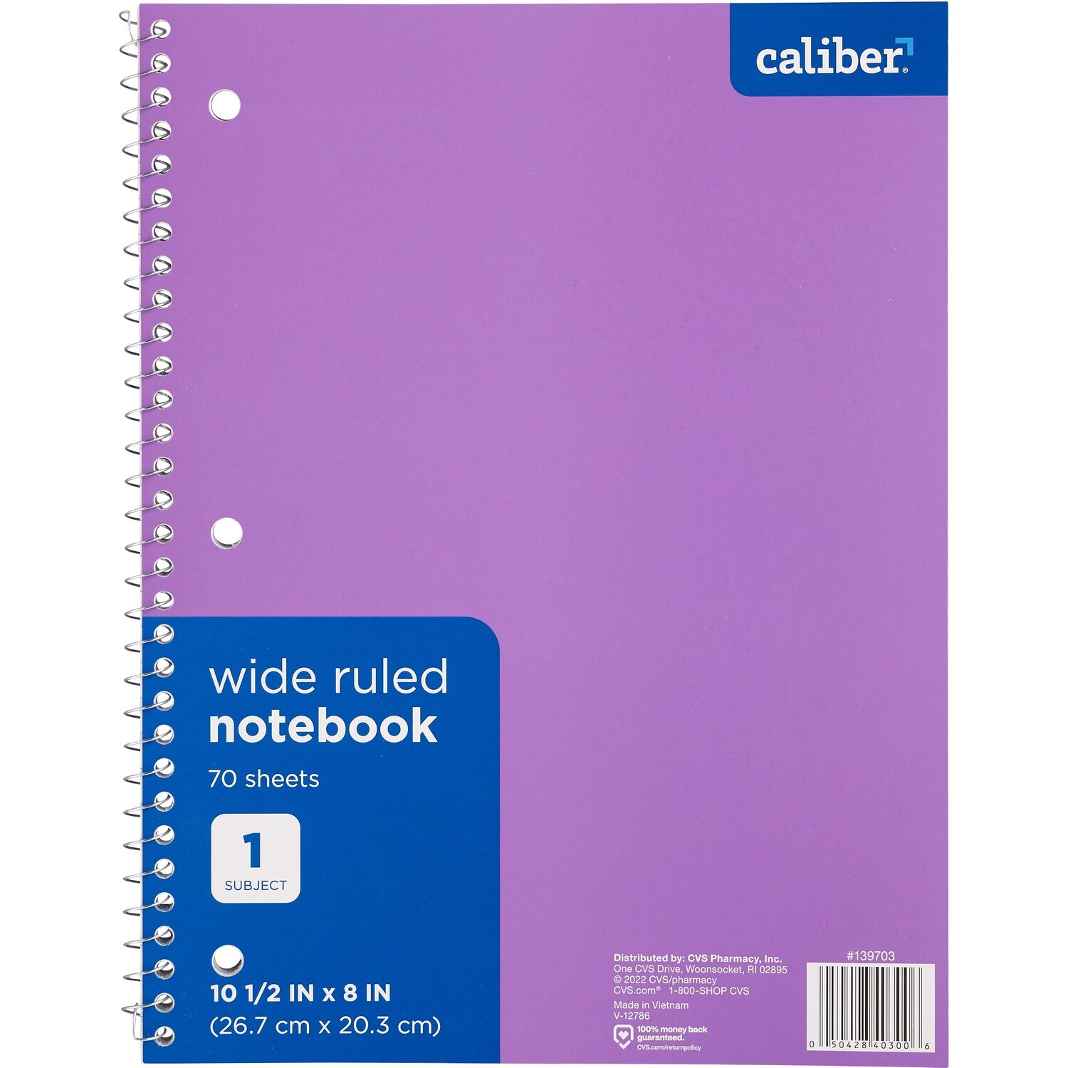 Caliber 1 Subject Notebook, Wide Ruled, 10.5 in. x 8 in., Assorted