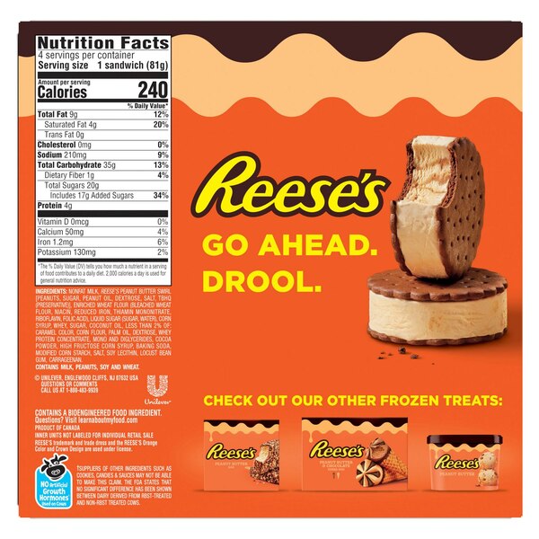 Reese's, Ice Cream Peanut Butter Sandwich, 4 Oz