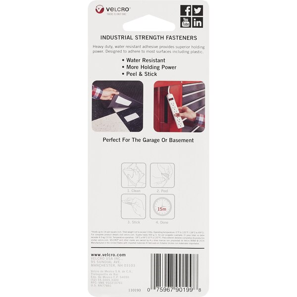 VELCRO Fastener Industrial Strength Fastners, Black, 2 ct